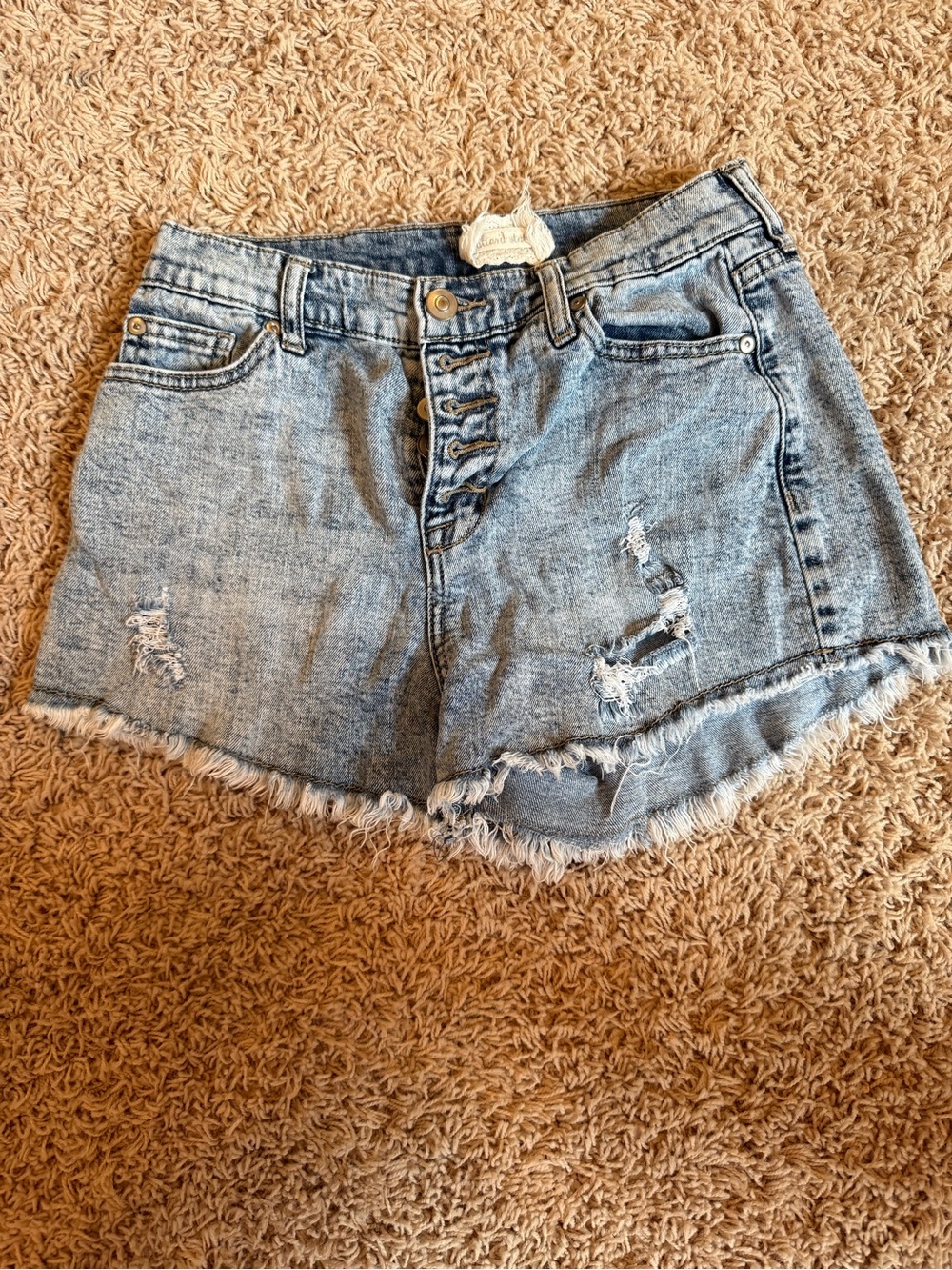 Altar'd State Light Blue Distressed Denim Button-Front Shorts